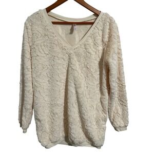 Xhilaration Soft Furry Top Cream‎ Color V-Neck and Pockets Women's Size XL